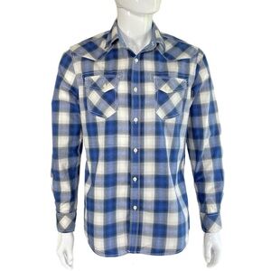 American Rag Mens Cotton Blue Plaid Long Sleeve Blue Plaid Button Down